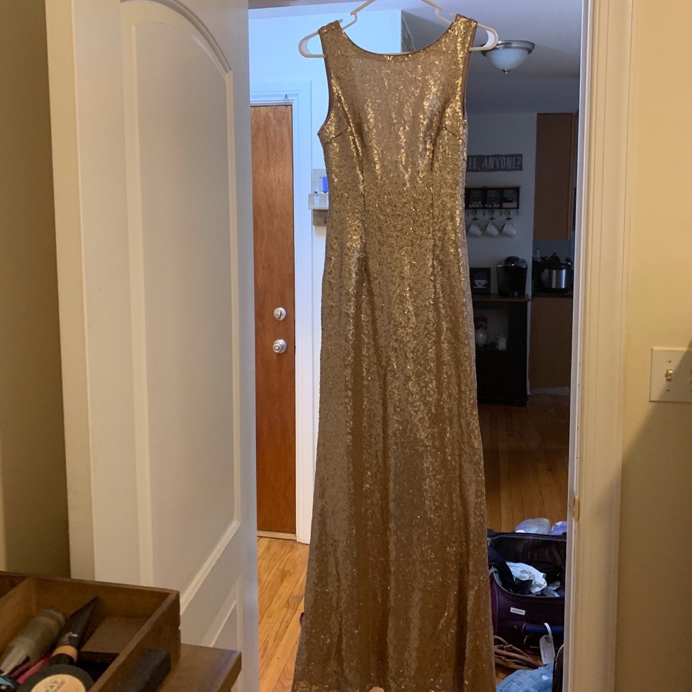 Lulus sequin gold gown